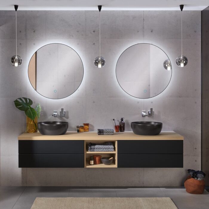 Ronde Badkamerspiegel Mat Zwart met LED Verlichting met en Dimbaar in 3 Standen 80 cm